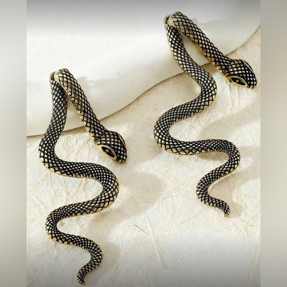 Antique Gold Snake Earrings - Picture 2 of 2